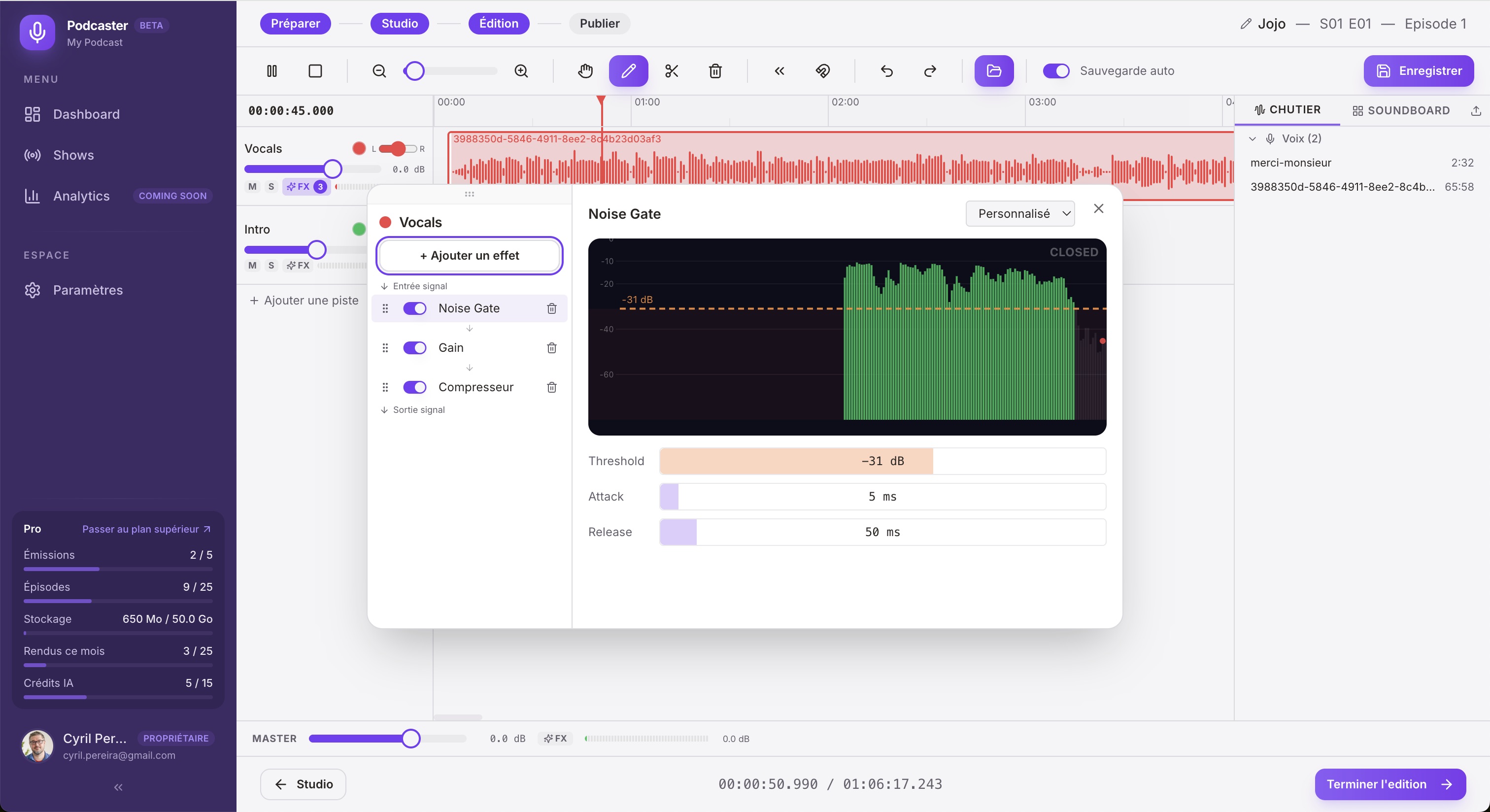 Éditeur audio multipiste avec mixeur et effets